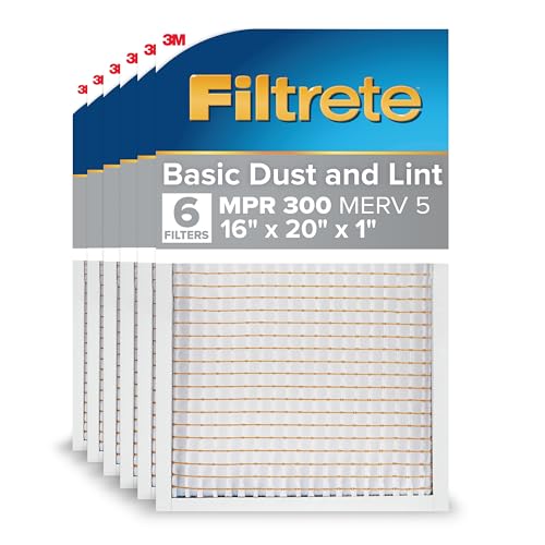 Filtrete 16x20x1 AC Furnace Air Filter, MERV 5, MPR 300, Capture Unwanted Particles, 3-Month Pleated 1-Inch Electrostatic Air Cleaning Filter, 6-Pack (Actual Size15.69x19.69x0.81 in) - Image 1