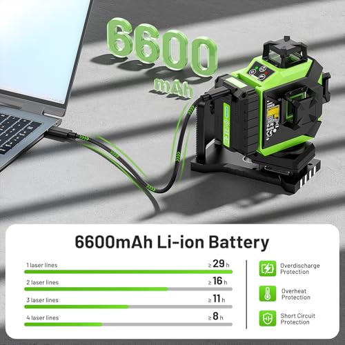 Huepar 4x360 Laser Level Self-leveling 4D Green Beam Cross Line 16 Lines Tiling Floor Laser Tool -2x360 Horizontal/Vertical Laser Lines -rechargeable Li-ion Battery & Integrated Magnetic Bracket 704CG - Image 3