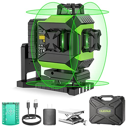 Huepar 4x360 Laser Level Self-leveling 4D Green Beam Cross Line 16 Lines Tiling Floor Laser Tool -2x360 Horizontal/Vertical Laser Lines -rechargeable Li-ion Battery & Integrated Magnetic Bracket 704CG - Image 1