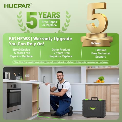 Huepar 4x360 Laser Level Self-leveling 4D Green Beam Cross Line 16 Lines Tiling Floor Laser Tool -2x360 Horizontal/Vertical Laser Lines -rechargeable Li-ion Battery & Integrated Magnetic Bracket 704CG - Image 2
