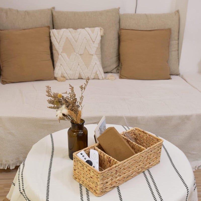 StorageWorks Wicker Basket Tank Topper, Wicker Storage Basket for Shelves, Toilet Paper Basket for Back of Toilet Tank Top, 3-Section Water Hyacinth Storage Baskets, 2-Pack - Image 3