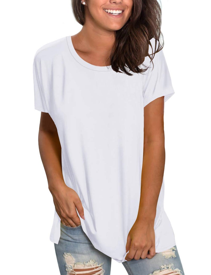Saloogoe Women's T-Shirt, Plus Size Short Sleeve Crewneck Tee Shirts for Tall Girls White 3XL - Image 2
