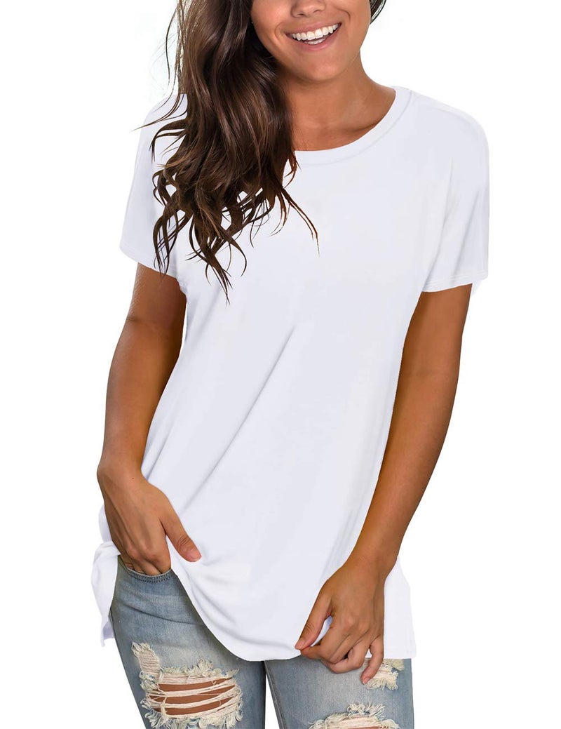 Saloogoe Women's T-Shirt, Plus Size Short Sleeve Crewneck Tee Shirts for Tall Girls White 3XL - Image 1