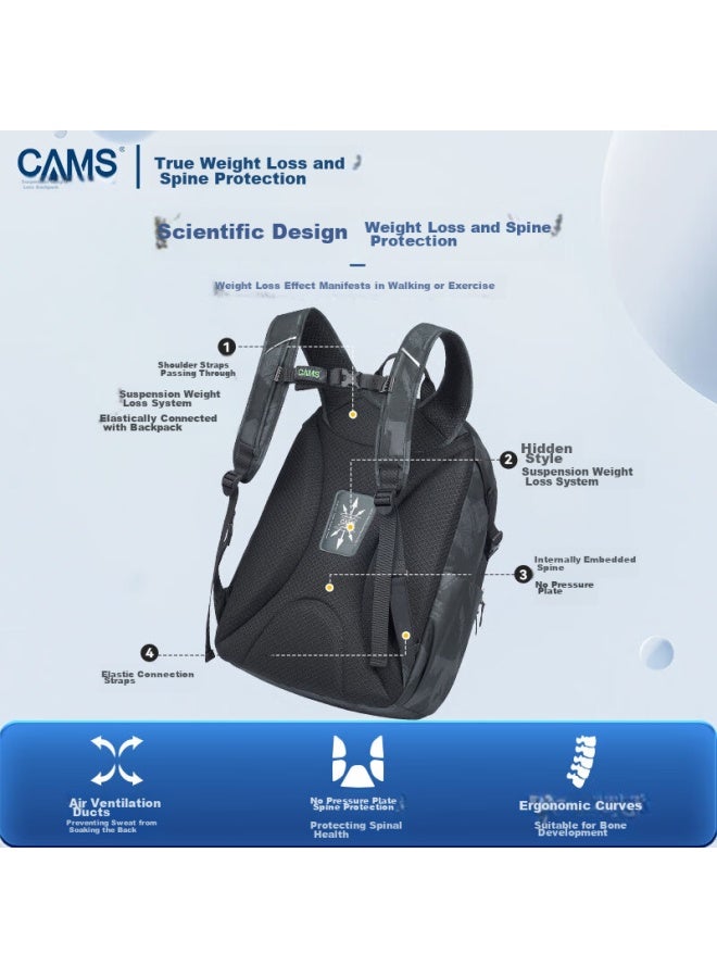 Cams Suspended Weight-reducing Backpack For Middle And High School Students, Uni Shoulder Bag, Spine Protection, Large Capacity S06104 - Image 4