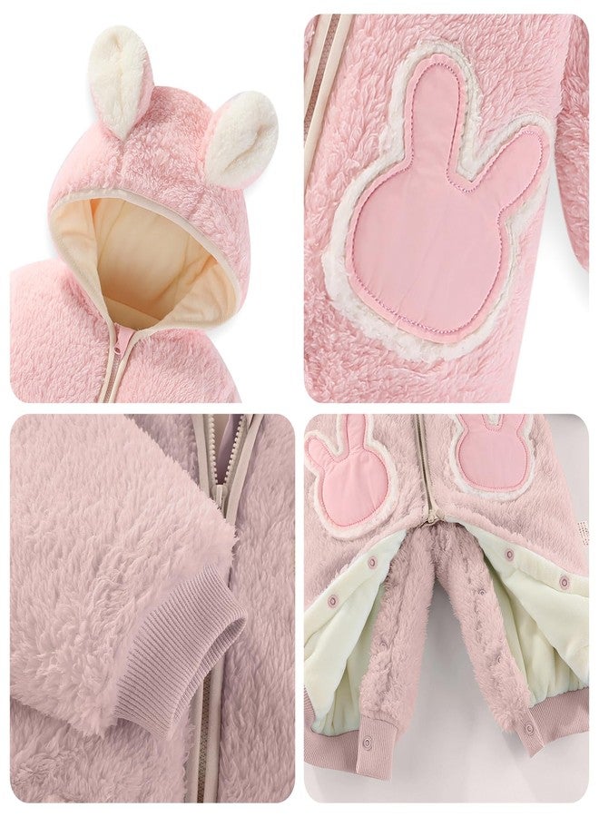 JiAmy Baby Fleece Snowsuit Newborn Hooded Winter Outfits Infant Boys Girls Hooded Zipper Jumpsuit Romper Pink 0-3 Months - Image 3