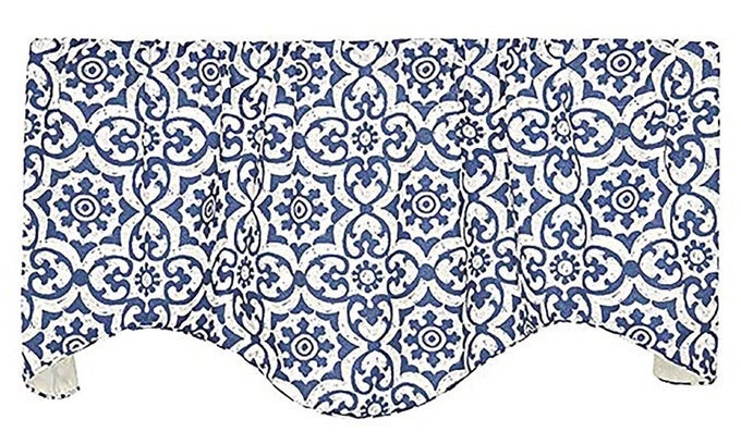 Blue Valance Curtains for Windows Kitchen Living Room Lined Adjustable Swag Short 53 x 18