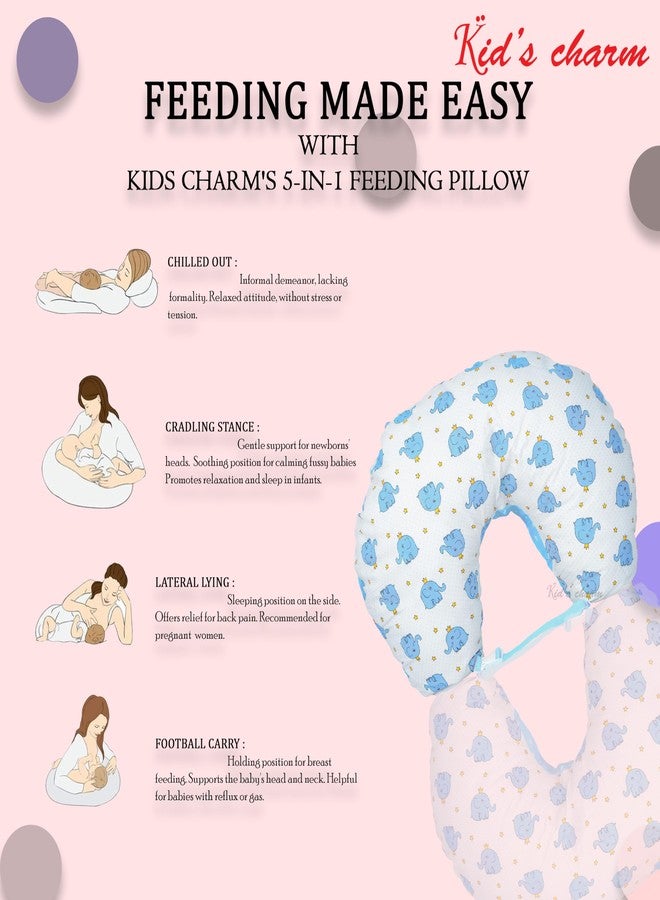 Kid's Charm وسادة رضاعة للأطفال حديثي الولادة من كيدز تشارم ستار إيليفانت - صغيرة محمولة 6 في 1، مناسبة للأطفال من عمر 0 إلى 4 أشهر، وسادة رضاعة للأم والطفل مع غطاء قابل للإزالة، وسادة قطنية (أزرق) - Image 4