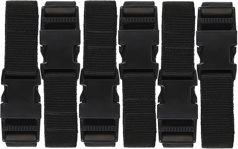 iCONY 6 feet Long Utility Strap Belt with Quick-Release Buckle Adjustable, for Luggage Bags, Traveling, Bikes, Cars, Outing, Black, 6-Pack. - Image 1