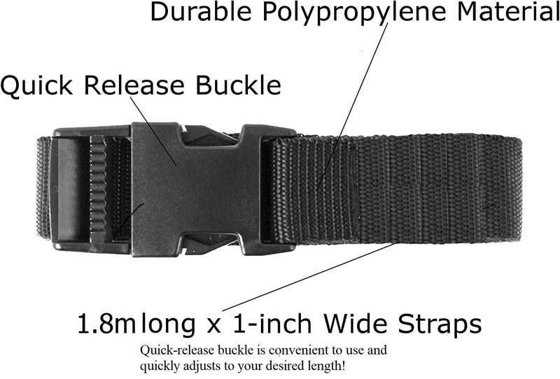 iCONY 6 feet Long Utility Strap Belt with Quick-Release Buckle Adjustable, for Luggage Bags, Traveling, Bikes, Cars, Outing, Black, 6-Pack. - Image 3