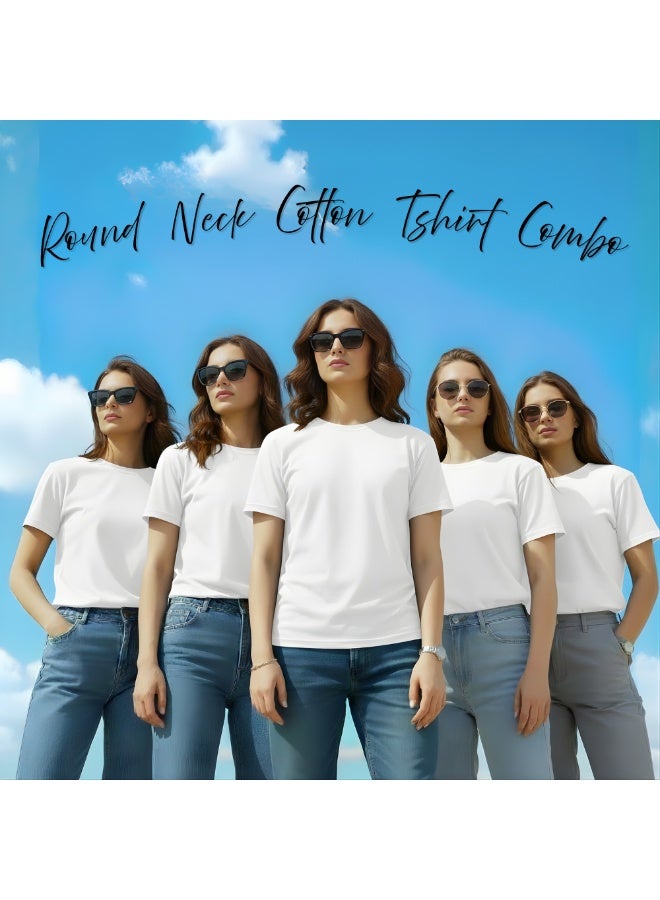 PRINTSHOP4ME Pack Of 5 Women's Round Neck T-Shirts | Short Sleeve | Cotton Tees | Comfortable Casual Wear For Daily Use, Gym - Image 4