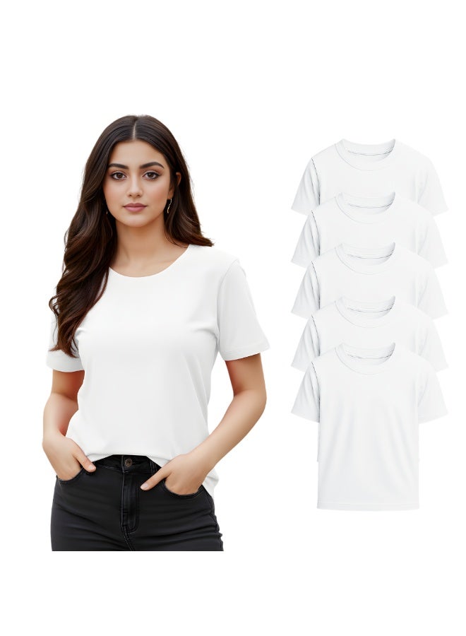 PRINTSHOP4ME Pack Of 5 Women's Round Neck T-Shirts | Short Sleeve | Cotton Tees | Comfortable Casual Wear For Daily Use, Gym - Image 1