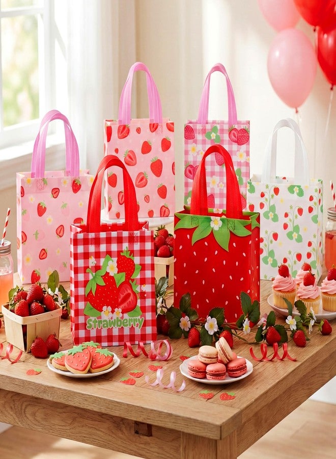 GliCraft 40 Pcs Strawberry Gift Bags Pink Strawberry Party Favor Reusable Non-woven Goodie Bag with Handles for Baby Shower Sweet Birthday Wedding Snack Gifts Bags 7.87 x 7.87 x 3.54 Inches - Image 2