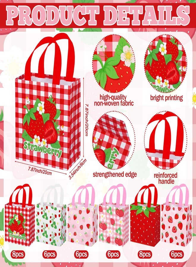 GliCraft 40 Pcs Strawberry Gift Bags Pink Strawberry Party Favor Reusable Non-woven Goodie Bag with Handles for Baby Shower Sweet Birthday Wedding Snack Gifts Bags 7.87 x 7.87 x 3.54 Inches - Image 3