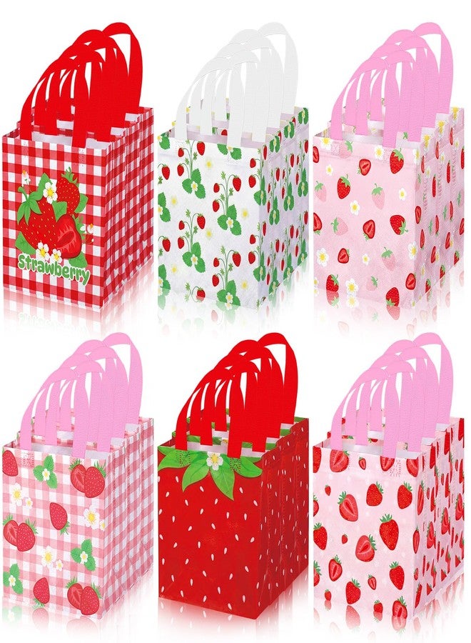 GliCraft 40 Pcs Strawberry Gift Bags Pink Strawberry Party Favor Reusable Non-woven Goodie Bag with Handles for Baby Shower Sweet Birthday Wedding Snack Gifts Bags 7.87 x 7.87 x 3.54 Inches - Image 1
