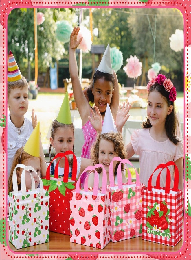 GliCraft 40 Pcs Strawberry Gift Bags Pink Strawberry Party Favor Reusable Non-woven Goodie Bag with Handles for Baby Shower Sweet Birthday Wedding Snack Gifts Bags 7.87 x 7.87 x 3.54 Inches - Image 4