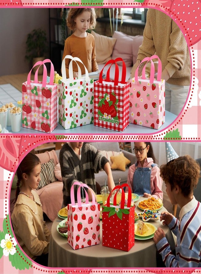 GliCraft 40 Pcs Strawberry Gift Bags Pink Strawberry Party Favor Reusable Non-woven Goodie Bag with Handles for Baby Shower Sweet Birthday Wedding Snack Gifts Bags 7.87 x 7.87 x 3.54 Inches - Image 5