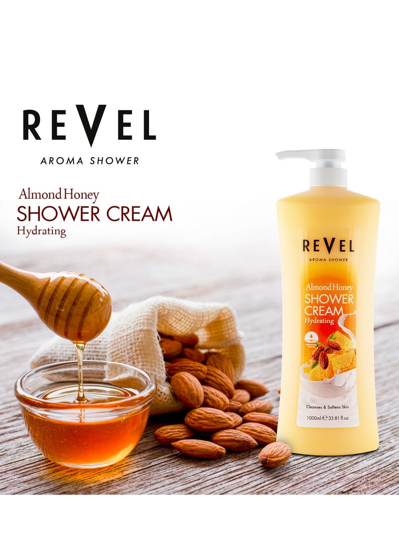 Revel كريم استحمام ريفيل للعناية بالبشرة باللوز والعسل للرجال والنساء 1000 مل، مرطب، غسول للجسم، جل استحمام، تنظيف - Image 2