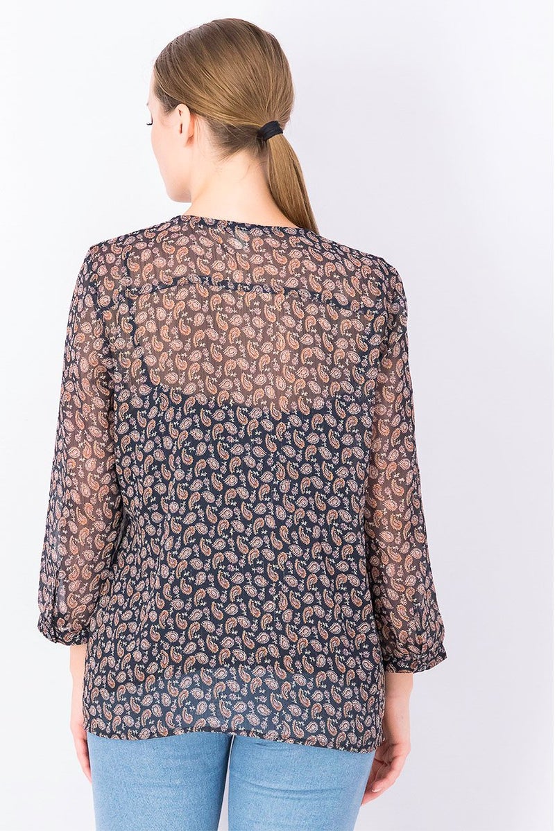 ESPRIT Women Round Neck Long Sleeve Allover Print Top, Navy Combo - Image 4