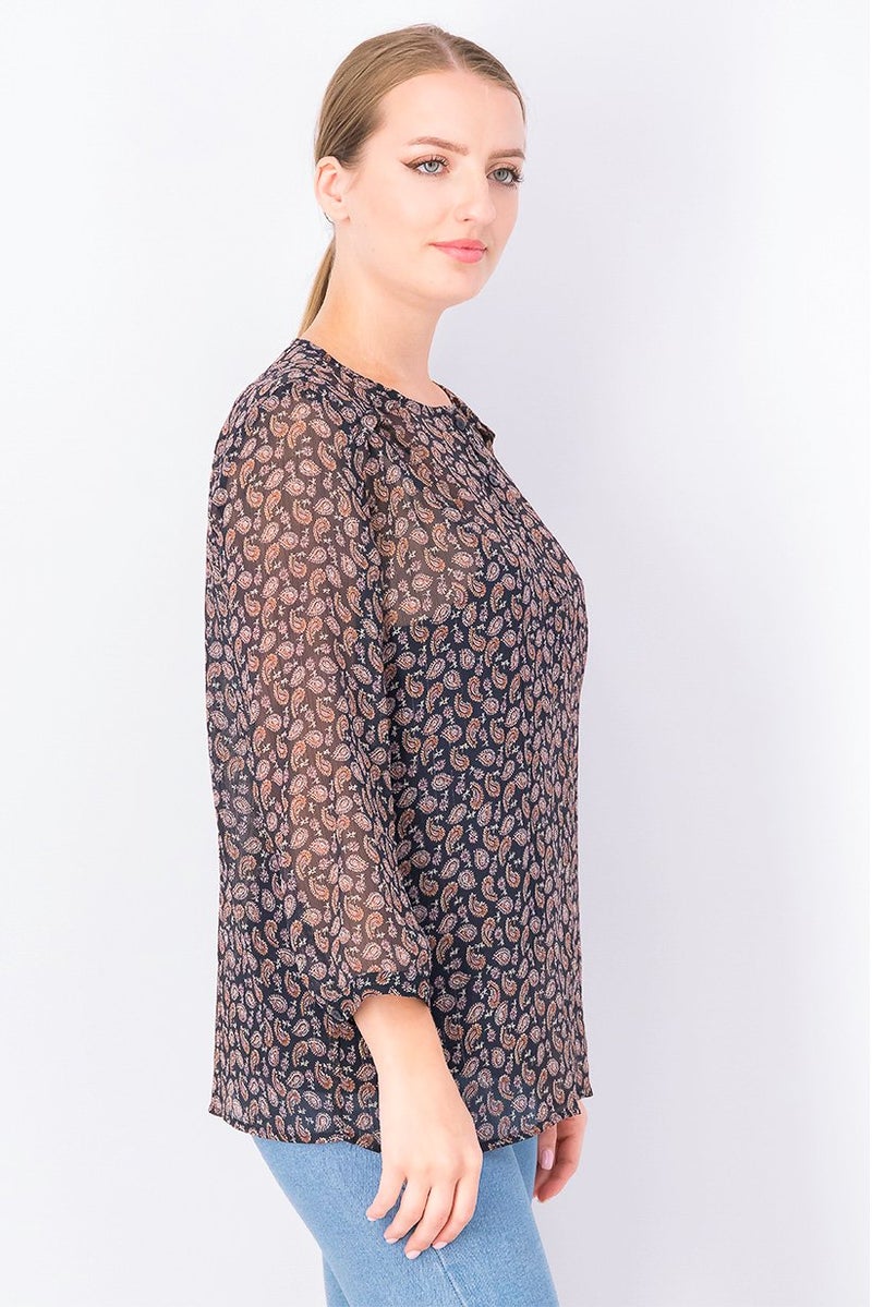 ESPRIT Women Round Neck Long Sleeve Allover Print Top, Navy Combo - Image 2