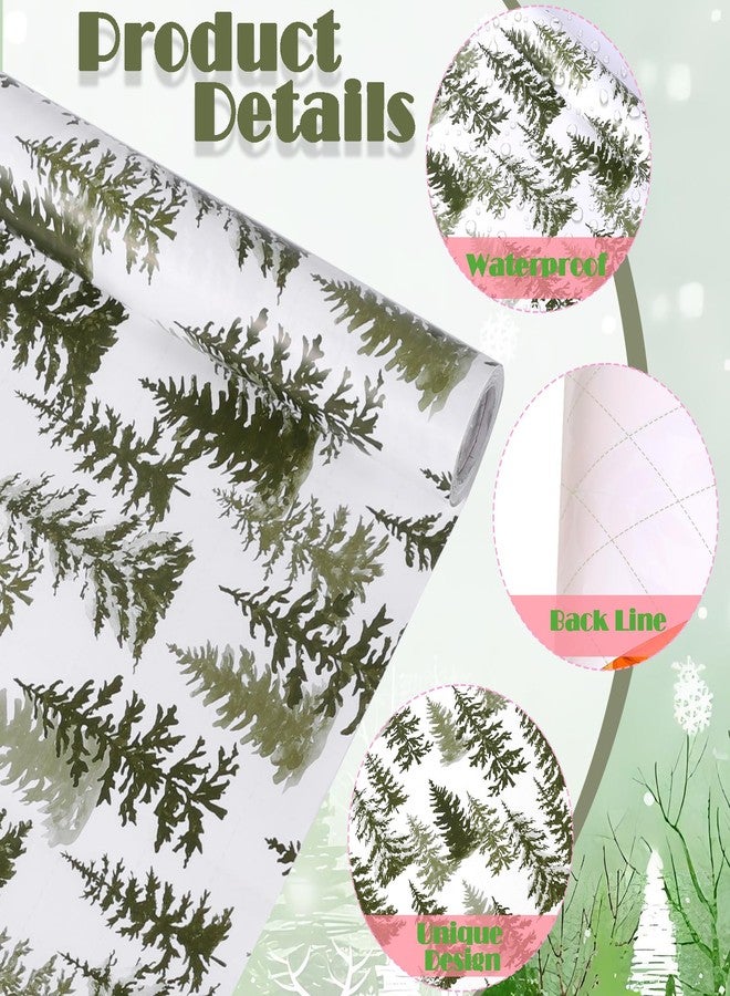 Fabllewavi 1 Roll Christmas Tree Wrapping Paper Mini Roll - 17in x 32.8Ft Forest Tree Pattern Gift Wrap Paper for Xmas Party Baby Shower DIY Crafts Winter Party Supplies (Lime Green - Image 2