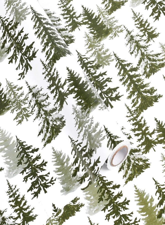 Fabllewavi 1 Roll Christmas Tree Wrapping Paper Mini Roll - 17in x 32.8Ft Forest Tree Pattern Gift Wrap Paper for Xmas Party Baby Shower DIY Crafts Winter Party Supplies (Lime Green - Image 1
