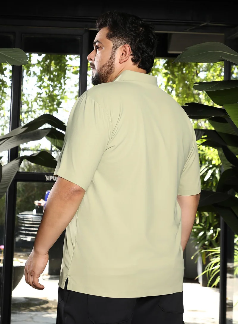 Instafab Plus Men Seamless Grid Polo T-Shirt | Polo Neck, Short Regular Sleeves | Half-Button Closure, Straight Hem | Solid Textured | Knitted Fabric For Plus Size Casual & Daily Wear | Lime Green