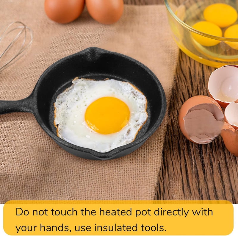 CountryCook Pre-Seasoned Cast Iron Frying Pan 15 Cms With Glass Lid For Omlette & Tadka, Induction Friendly, Non-Toxic, Enamel Free Cookware, No Chemical Coating,Black& Orange - Image 3