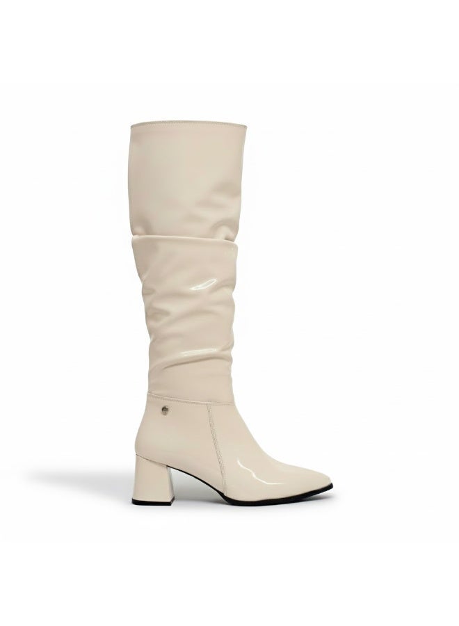 لايف ستيلاش  بوت طويل بكعب متوسط من الجلد اللامع LB-48 - بيج - Image 2