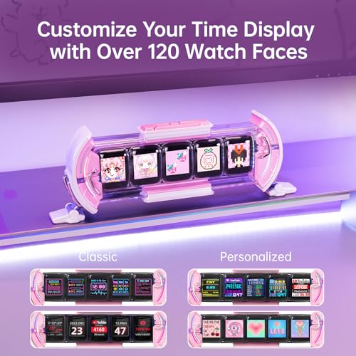 Divoom Times Gate - Cute Gaming Digital Clock with Smart App-Controlled, Support Weather Forecast, Stock Market/Exchange Rate, Social Media, Pixel Art Display for Gamers & Home Office Decor (Pink) - Image 2