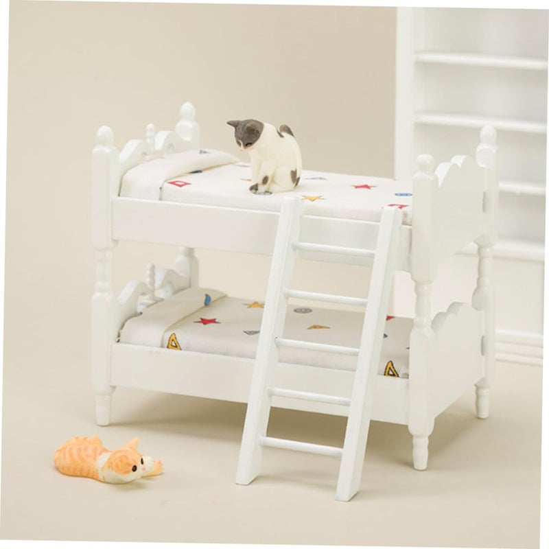 Miniature Dollhouse Bunk Bed Furniture Model with Geometric Design for Bedroom Scene Decoration - Image 4