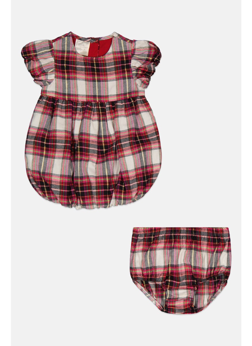 First Impressions Toddlers Girl 2 Piece Tartan Bloomers And Dress Set, Maroon  - Image 1
