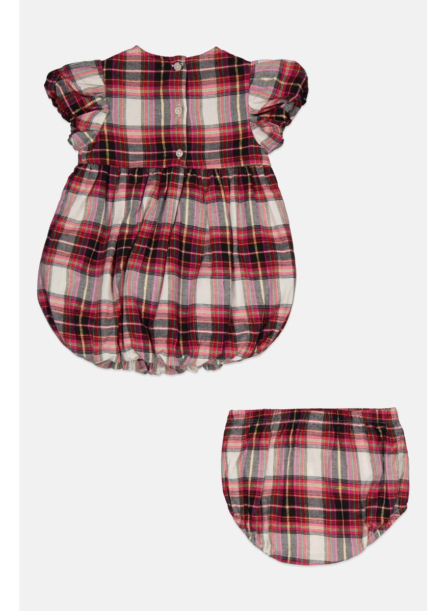 First Impressions Toddlers Girl 2 Piece Tartan Bloomers And Dress Set, Maroon  - Image 2