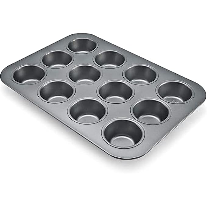 Metal NonStick 12 Cup Mould Tray For Muffins Cupcakes Yorkshire Pudding Thick  Dishwasher Safe  Space Saving Tray  Everyday Use  Parties  Birthdays  Black Pan 12 Cups Muffin Tray - Image 1