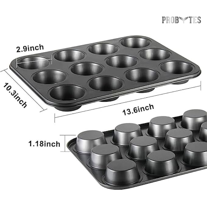 Metal NonStick 12 Cup Mould Tray For Muffins Cupcakes Yorkshire Pudding Thick  Dishwasher Safe  Space Saving Tray  Everyday Use  Parties  Birthdays  Black Pan 12 Cups Muffin Tray - Image 4