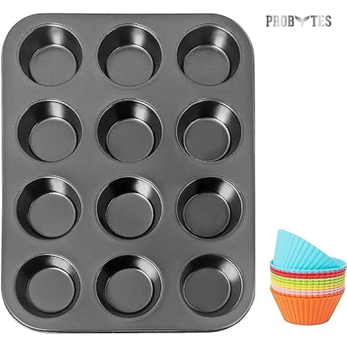 Metal NonStick 12 Cup Mould Tray For Muffins Cupcakes Yorkshire Pudding Thick  Dishwasher Safe  Space Saving Tray  Everyday Use  Parties  Birthdays  Black Pan 12 Cups Muffin Tray - Image 5