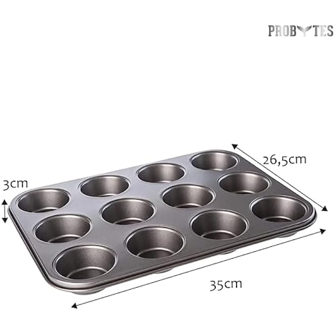 Metal NonStick 12 Cup Mould Tray For Muffins Cupcakes Yorkshire Pudding Thick  Dishwasher Safe  Space Saving Tray  Everyday Use  Parties  Birthdays  Black Pan 12 Cups Muffin Tray - Image 3