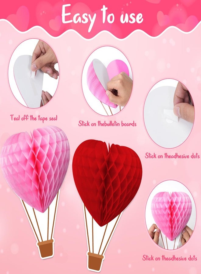 KEASKELL 112Pcs Valentine's Day Classroom Bulletin Board Decorations - Love is in The Air Red Pink Love Heart Clouds Cutouts Hot Air Balloons Honeycombs Trims Sets for Classroom School Weeding Party Supplies - Image 3