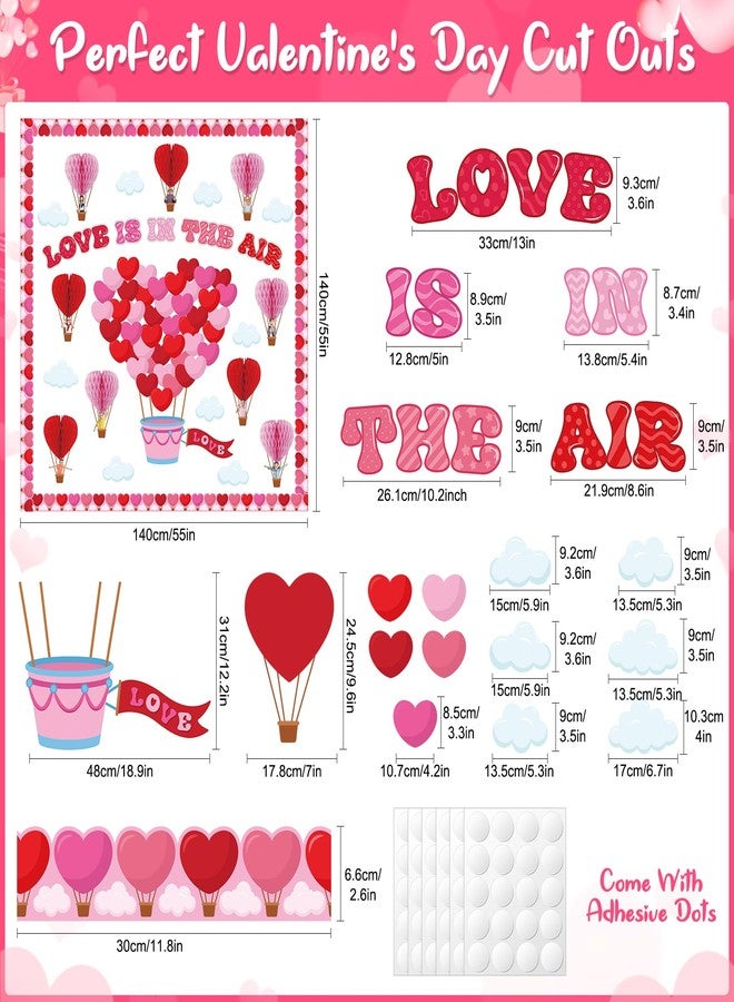 KEASKELL 112Pcs Valentine's Day Classroom Bulletin Board Decorations - Love is in The Air Red Pink Love Heart Clouds Cutouts Hot Air Balloons Honeycombs Trims Sets for Classroom School Weeding Party Supplies - Image 2