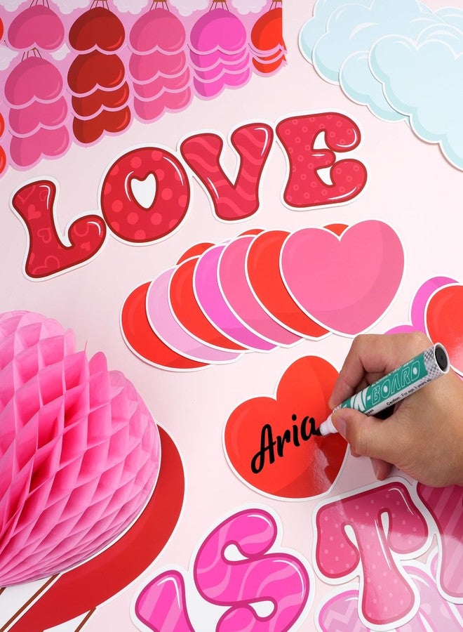 KEASKELL 112Pcs Valentine's Day Classroom Bulletin Board Decorations - Love is in The Air Red Pink Love Heart Clouds Cutouts Hot Air Balloons Honeycombs Trims Sets for Classroom School Weeding Party Supplies - Image 4