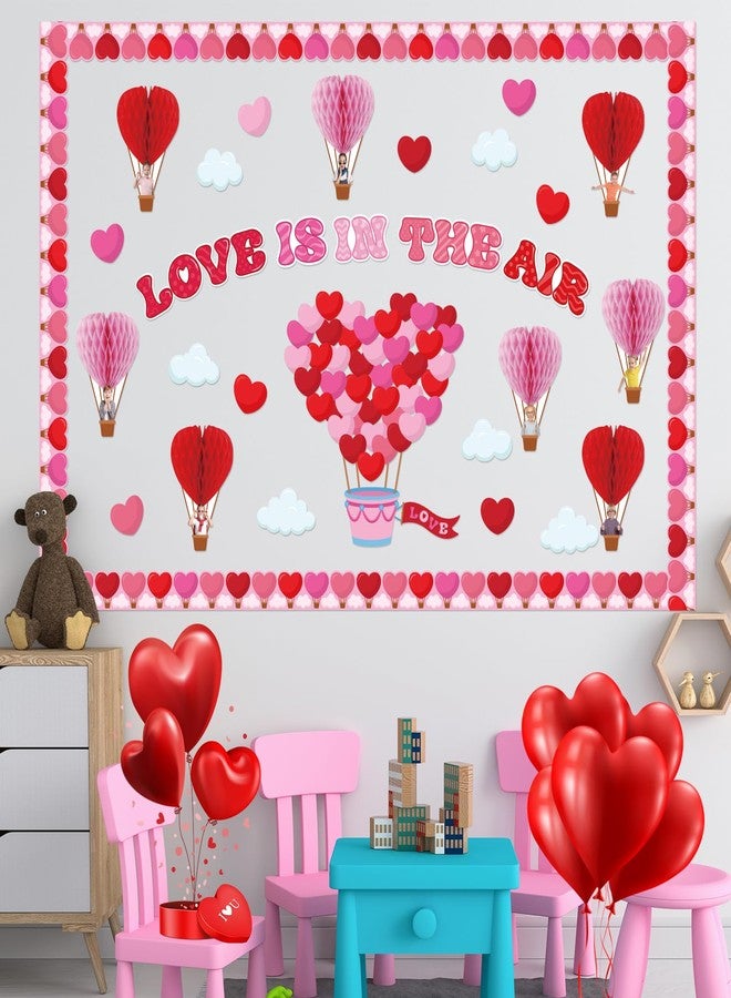 KEASKELL 112Pcs Valentine's Day Classroom Bulletin Board Decorations - Love is in The Air Red Pink Love Heart Clouds Cutouts Hot Air Balloons Honeycombs Trims Sets for Classroom School Weeding Party Supplies - Image 5