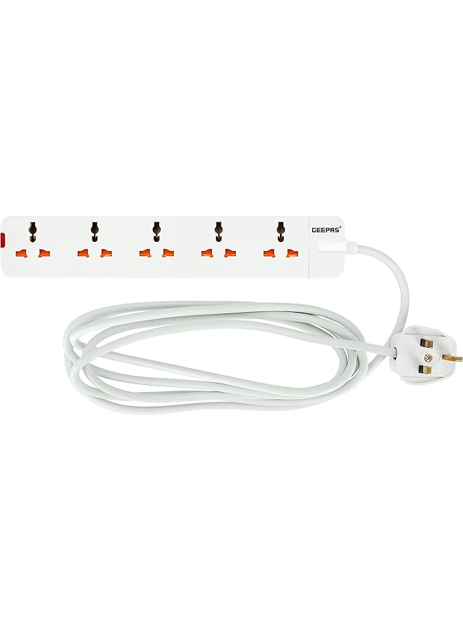 Geepas 5 Way Extension Socket 13A - Extension Lead Strip With Led Indicators | Extra Long Cord With Over Current Protected | Ideal For All Electronic Devices | 2 Years Warranty - Image 1