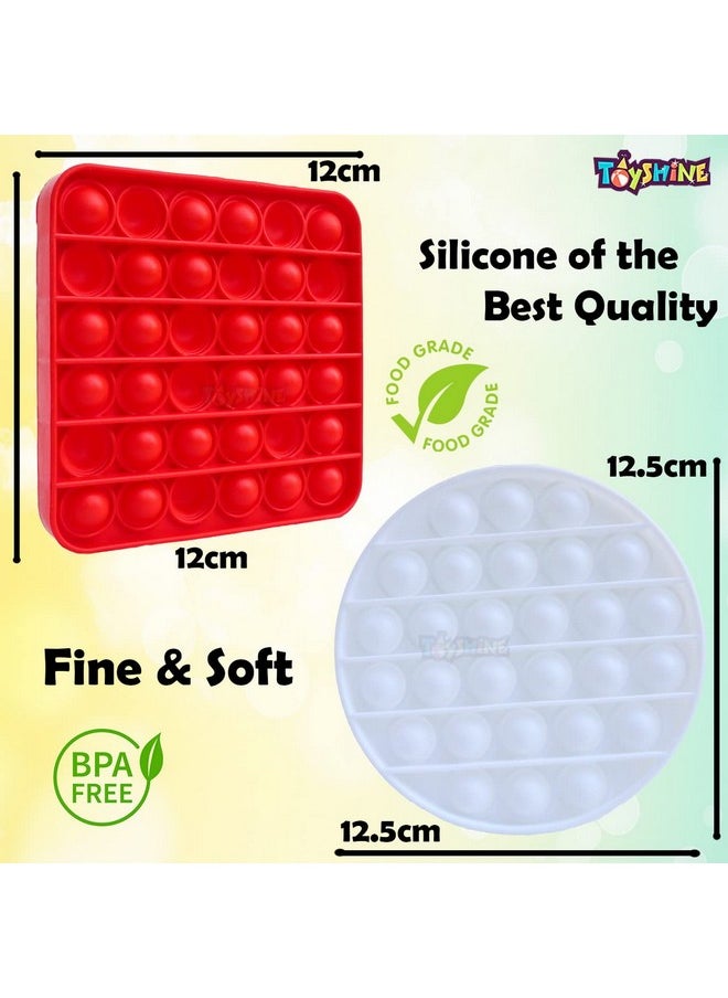 Toyshine - Toyshine Pack of 2 - Heavy White Circle and Red Square Pop it Toy - Fidget Popping Sounds Toy, BPA Free Silicone, Push Bubbles Toy for Autism Stress Reliever, Sensory Toy - Image 1