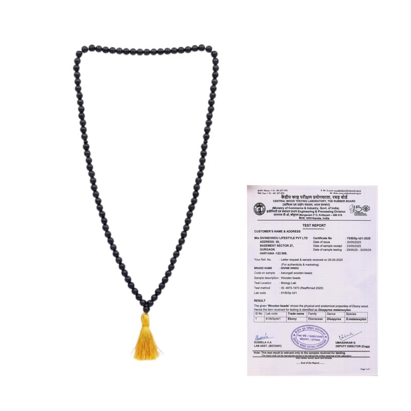 Divine Hindu Original Karungali Malai Mala, Certified 108 Beads Necklace, Natural Black Ebony Wood Mala for Meditation, Japa, Prayer, Spiritual Routine | for Men & Women (10 MM) - Image 1