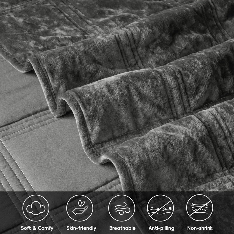 PHF طقم لحاف فخم من قماش المخمل بحجم كوين، لحاف مخمل خفيف الوزن، طقم سرير مبطن بتصميم الماس فائق النعومة، غطاء سرير لتزيين المنزل 90" x 92" مع 2 غطاء وسادة 20" x 26"، رمادي - Image 4