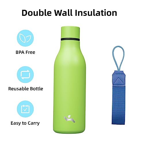 Konokyo Insulated Water Bottle with Strap,18 oz Double Wall Stainless Steel Vacuum Bottles Metal Water Flask,Green - Image 3