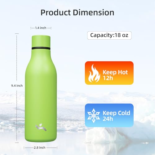 Konokyo Insulated Water Bottle with Strap,18 oz Double Wall Stainless Steel Vacuum Bottles Metal Water Flask,Green - Image 2