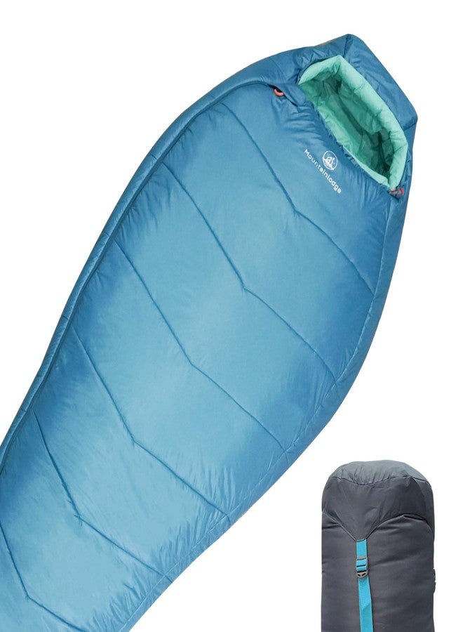 Mountainlodge 3-4 Seasons Cyan Two-Layer Shingle Sleeping Bag with Inner Pocket for Adult,Perfect for Backpacking,Traveling and Hiking,Including Free Compression Stuff Sack (Cyan with Right Hand) - Image 1