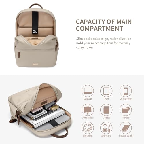 GOLF SUPAGS Laptop Backpack for Women Slim Computer Bag Work Travel College Backpack Purse Fits 15.6 Inch Notebook (Apricot) - Image 2