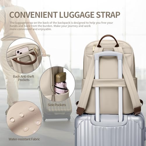 GOLF SUPAGS Laptop Backpack for Women Slim Computer Bag Work Travel College Backpack Purse Fits 15.6 Inch Notebook (Apricot) - Image 4