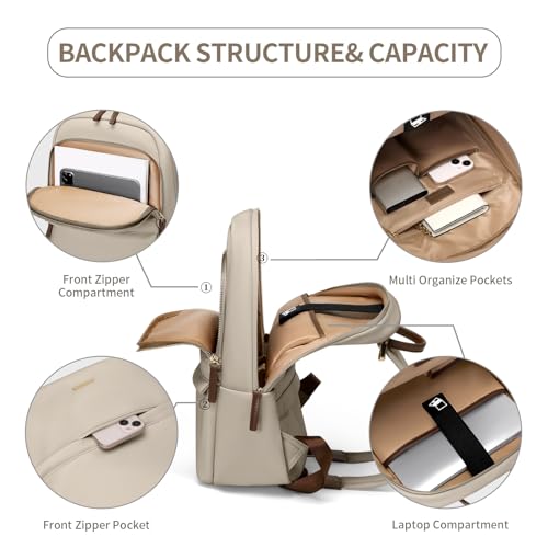 GOLF SUPAGS Laptop Backpack for Women Slim Computer Bag Work Travel College Backpack Purse Fits 15.6 Inch Notebook (Apricot) - Image 3
